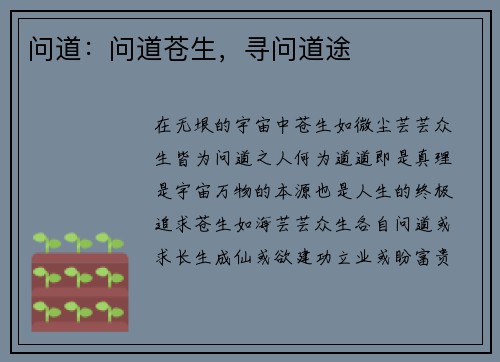 问道：问道苍生，寻问道途